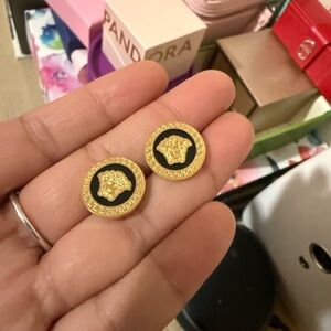 Versace Black and Gold Medusa Earrings